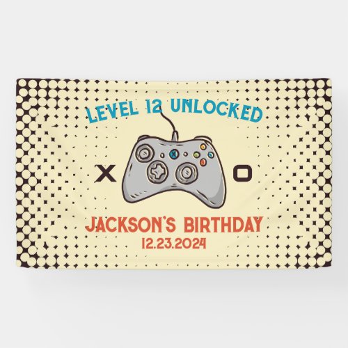 Video Game Level Unlocked Gamer Boy Mens Birthday Banner