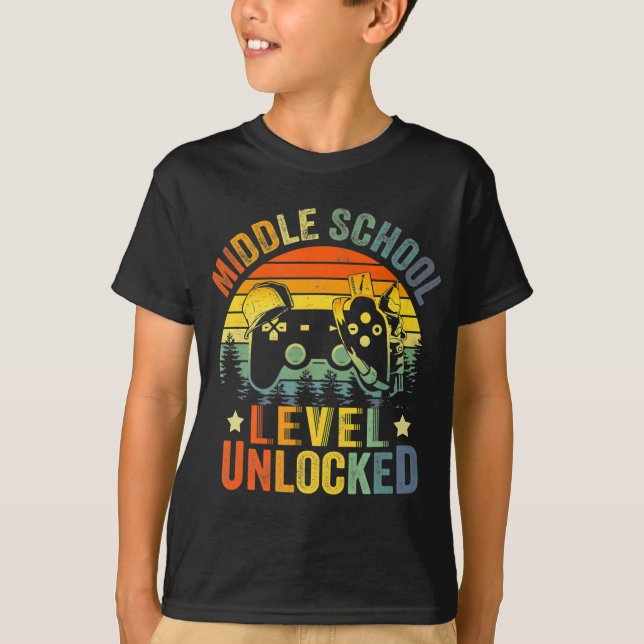 Video Game Level Unlocked Middle School Back to Sc T-Shirt (Front)