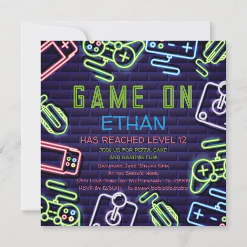 Video Game Level Up Birthday Party Invitation