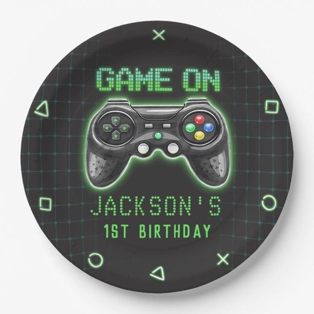 Video Game Level Up Birthday Party Paper Plates (Front)