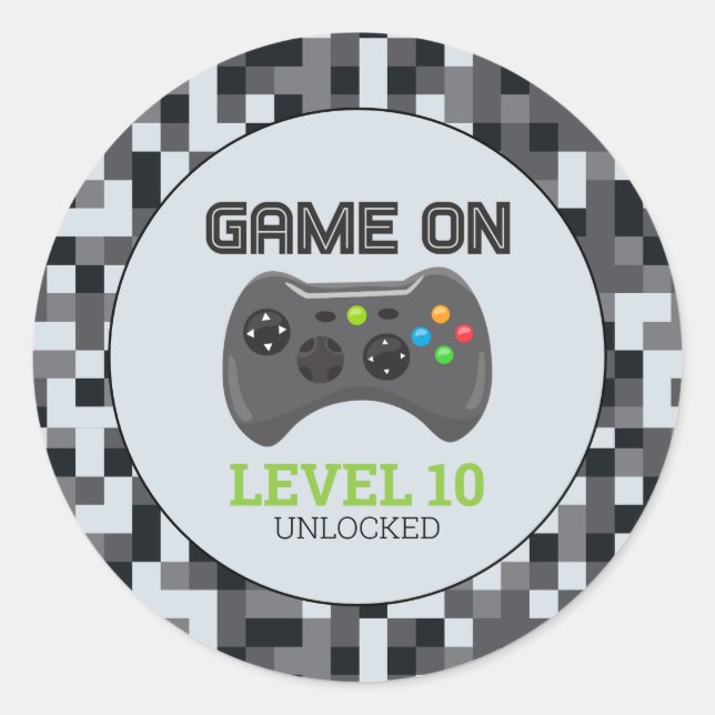 Video Game Level Up Controller Birthday Party Classic Round Sticker (Front)