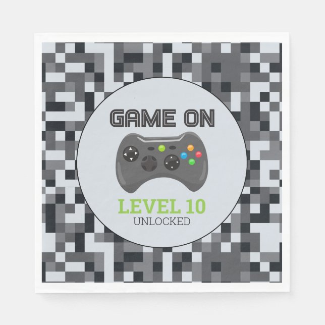 Video Game Level Up Controller Birthday Party Napkins (Front)