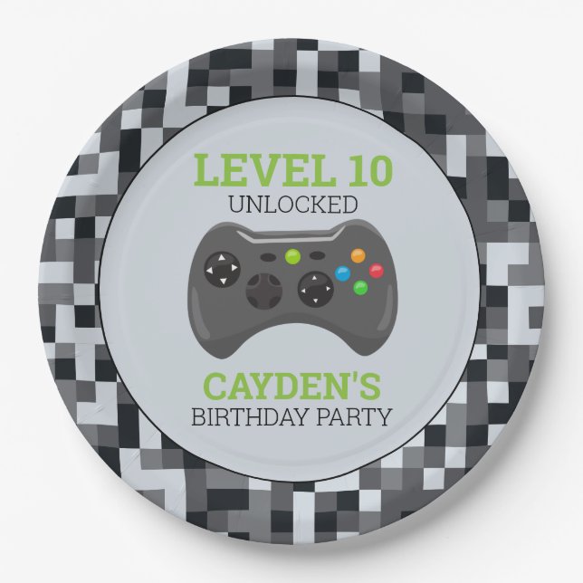 Video Game Level Up Controller Birthday Party  Pap Paper Plates (Front)