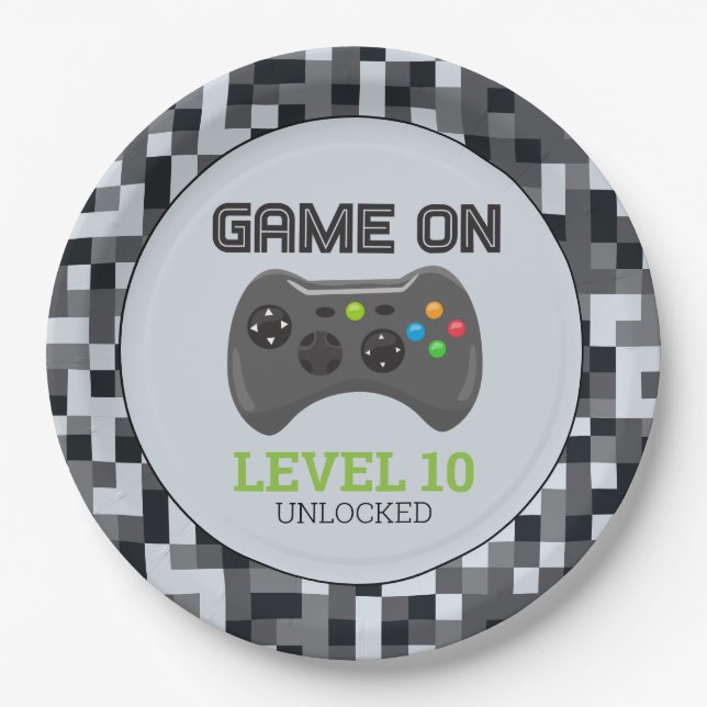 Video Game Level Up Controller Birthday Party  Pap Paper Plates (Front)