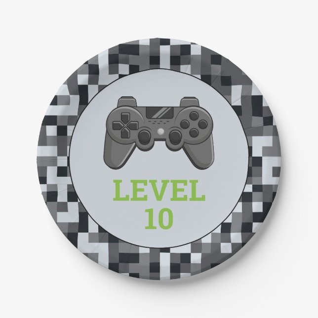 Video Game Level Up Controller Birthday Party  Paper Plates (Front)