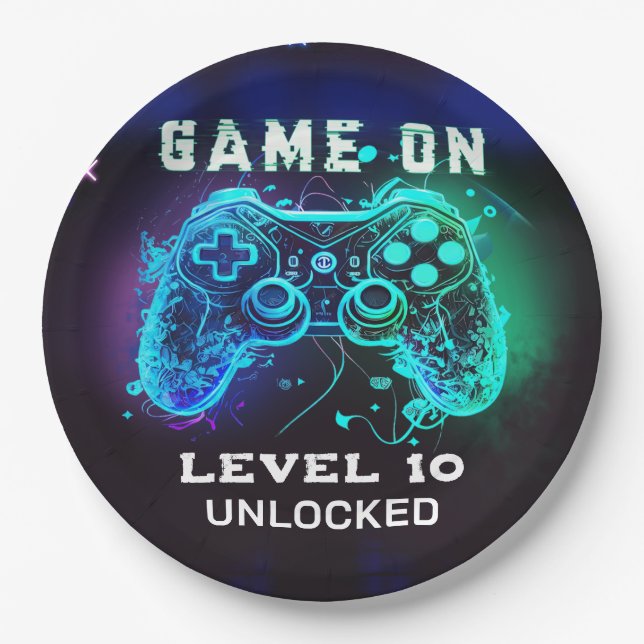 Video Game Level Up Controller Birthday Party Paper Plates (Front)