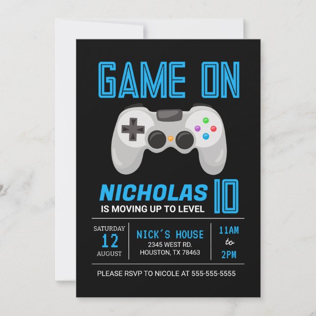 Video Game Level Up Gamer Birthday Invitation (Front)