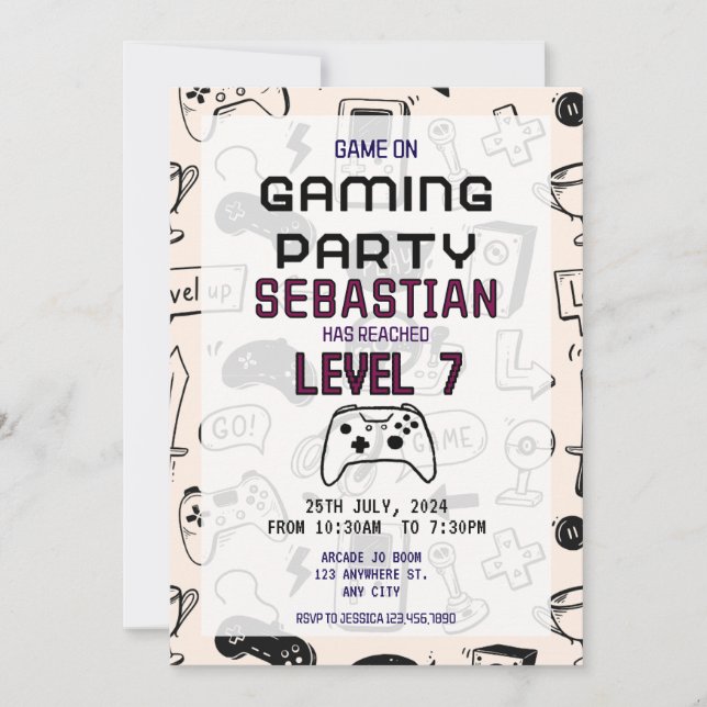 Video Game Level up Gamer Birthday Invite (Front)