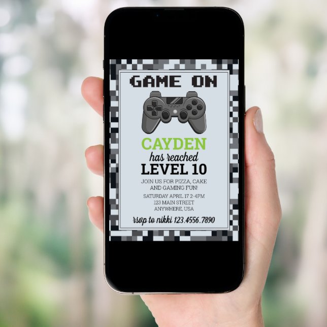 Video Game Level up Gamer Birthday Invite (Front Digital)