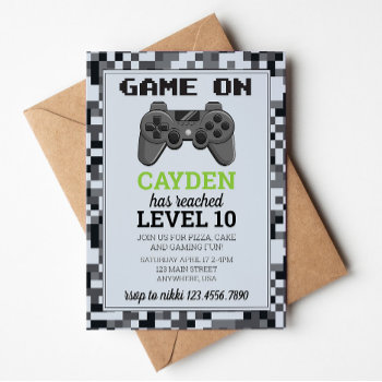 Video Game Level Up Gamer Birthday Invite by CharlotteGBoutique at Zazzle