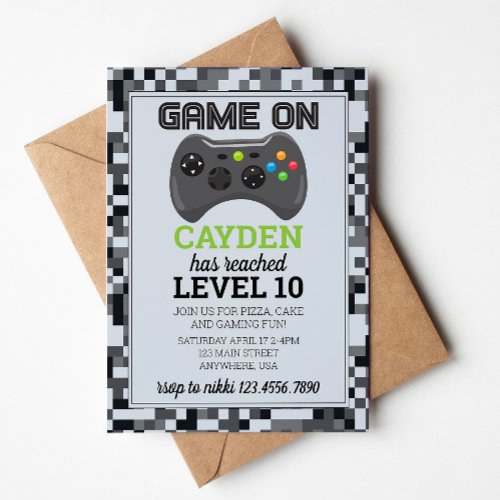 Video Game Level up Gamer Birthday Invite