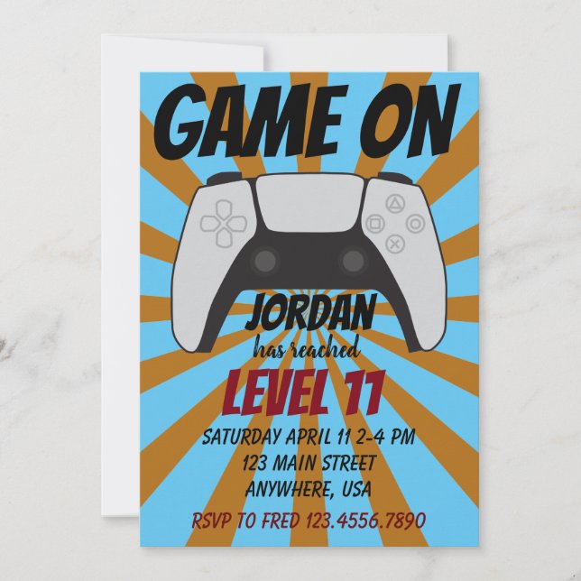 Video Game Level up Gamer Birthday Invite (Front)