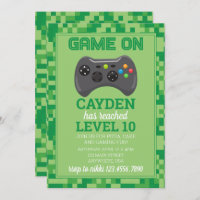 Video Game Level up Gamer Birthday Invite green