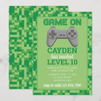 Video Game Level up Gamer Birthday Invite green