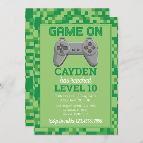 Video Game Level up Gamer Birthday Invite green