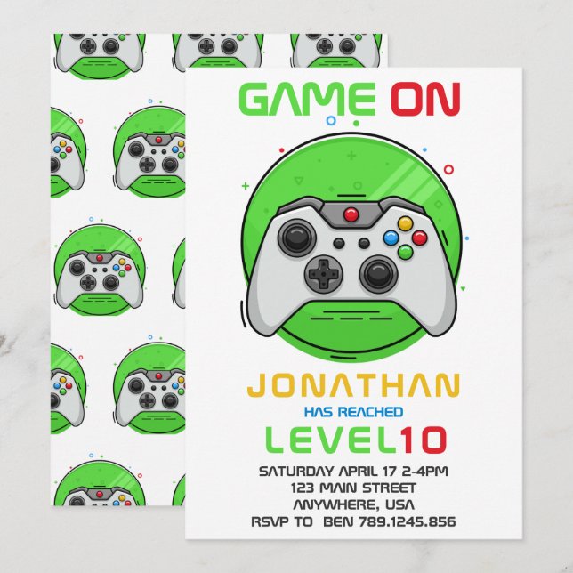 Video Game Level up Gamer Birthday Party Invitatio Invitation (Front/Back)