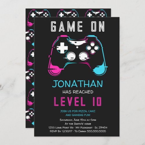 Video Game Level up Gamer Birthday Party Invitatio Invitation