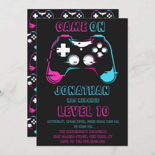 Video Game Level up Gamer Birthday Party Invitation