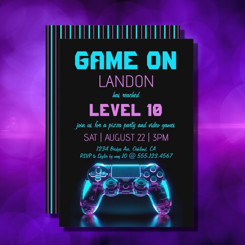 Video Game Level Up Gamer Birthday Party Invite
