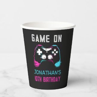 Video Game Level up Gamer Birthday Photo Paper Cups