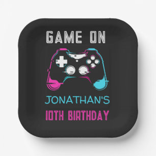 Video Game Level up Gamer Birthday Photo Paper Plates