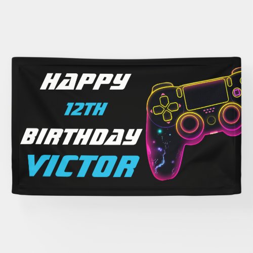 Video Game Level up Gamer Neon Birthday Banner