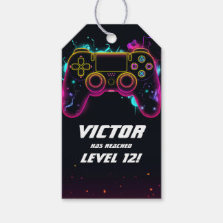 Video Game Level up Gamer Neon Birthday Gift Tags