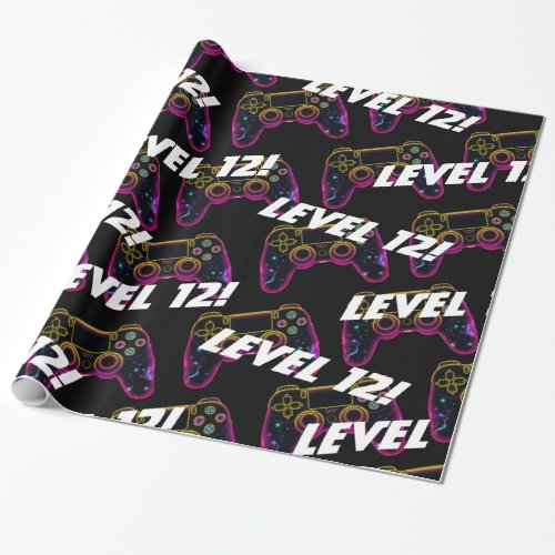 Video Game Level up Gamer Neon Birthday Wrapping Paper