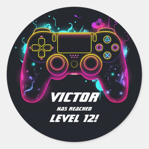 Video Game Level up Gamer Neon Classic Round Sticker