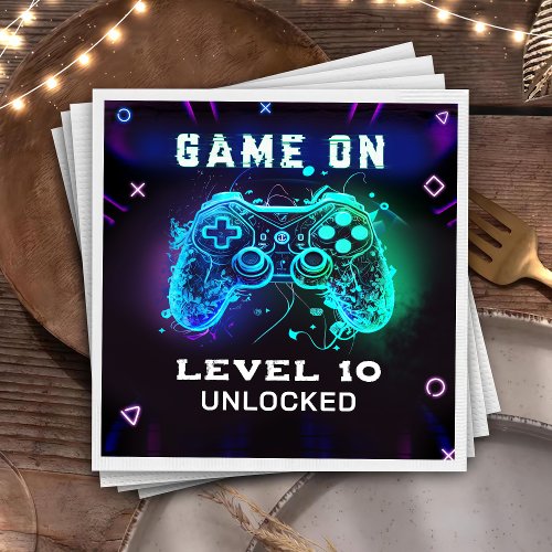 Video Game Level Up Kids Birthday Party Napkins 