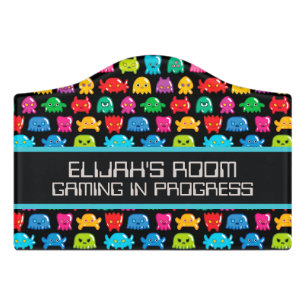 Video Game Monsters Geek Nerd Gamer Pattern Door Sign