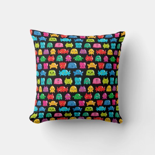 Video Game Monsters Geek Nerd Gamer Pattern Throw Pillow