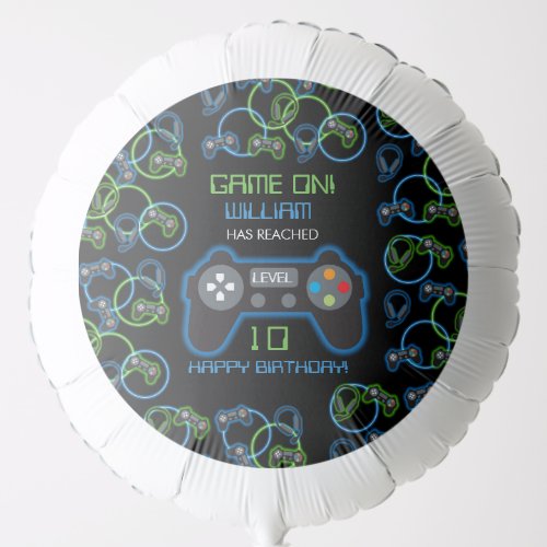 Video Game Neon Blue  Green Birthday Party Balloon