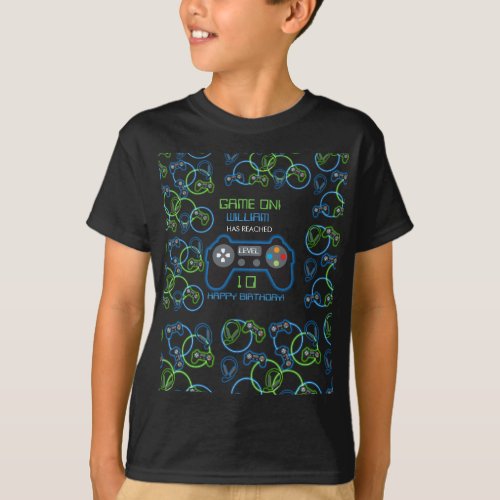 Video Game Neon Blue  Green Birthday Party T_Shirt