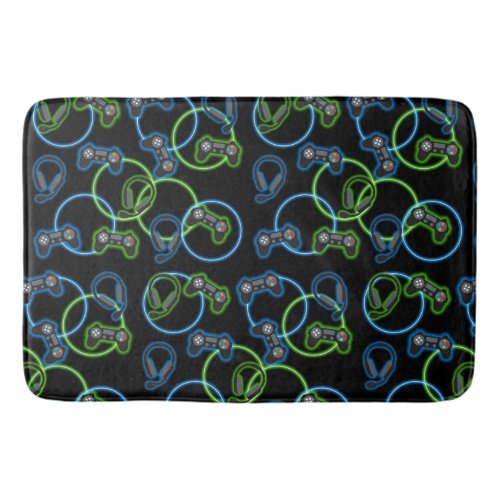 Video Game Neon Blue  Green Pattern  Bath Mat