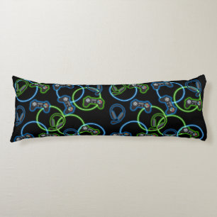 Video Game Neon Blue & Green Pattern Body Pillow