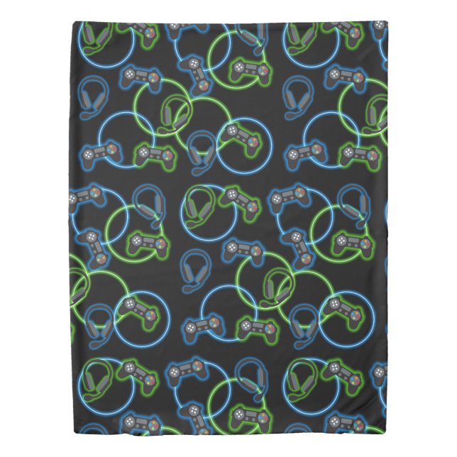 Video Game Neon Blue & Green Pattern  Duvet Cover (Front)