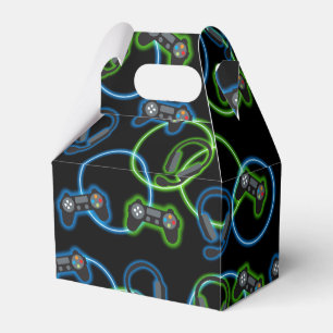 Video Game Neon Blue & Green Pattern Favor Boxes