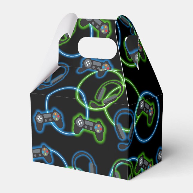 Video Game Neon Blue & Green Pattern  Favor Boxes (Front Side)