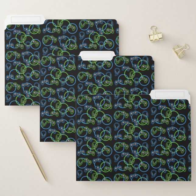 Video Game Neon Blue & Green Pattern  File Folder (Set)