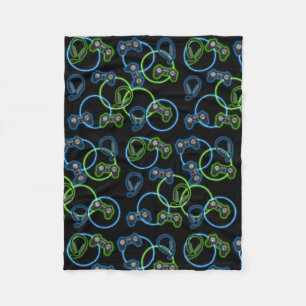 Video Game Neon Blue & Green Pattern Fleece Blanket