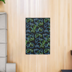 Video Game Neon Blue & Green Pattern  Rug