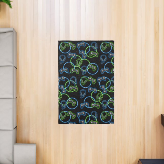 Video Game Neon Blue & Green Pattern  Rug (Insitu (Indoor 2))