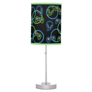 Video Game Neon Blue & Green Pattern Table Lamp