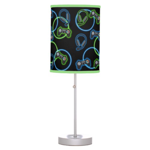 Video Game Neon Blue  Green Pattern  Table Lamp