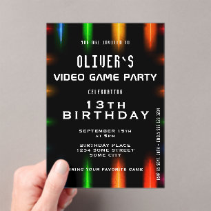 Video Game Neon Color Gaming Birthday Acrylic Invitations