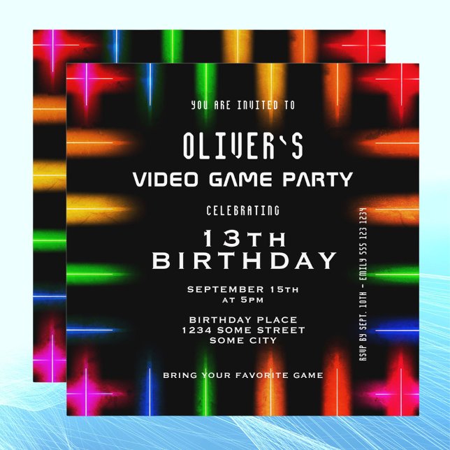 Video Game Neon Color Gaming Birthday  Invitation (Creator Uploaded)