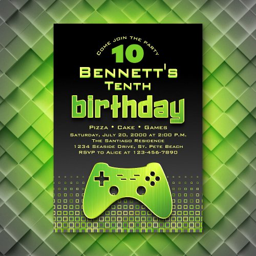 Video Game Neon Green Birthday Invitation