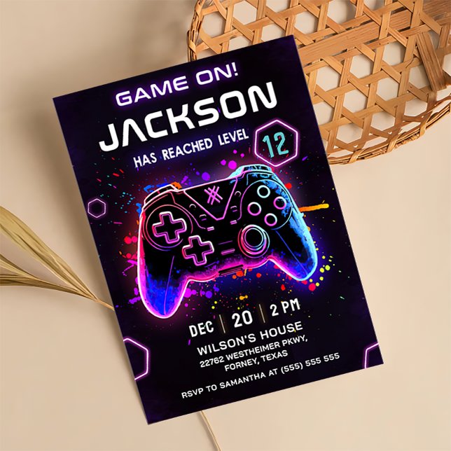 Video Game Neon Kids Birthday Party Invitation (Creator Uploaded)