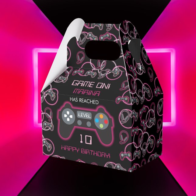 Video Game Neon Pink Girls Birthday Party Favor Boxes (Video Game Neon Pink Girls Birthday Party Favor Box)